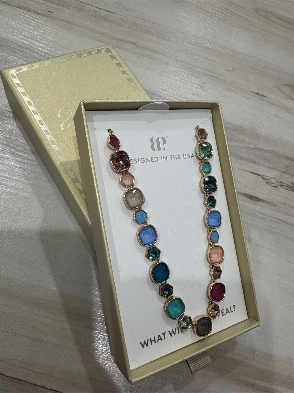 Multicolor Stone Link Necklace - Gold-Tone Setting